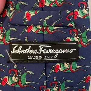 Unique 100% silk Salvatore Ferragamo men’s tie with polo players on horses